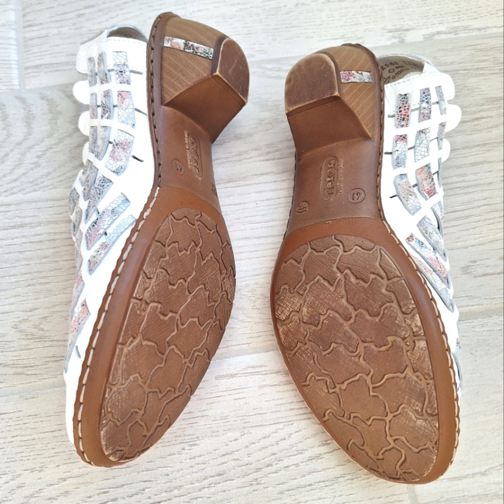 Rieker women's Sina 78 white and floral weave leather slingback heel size 41EU - Picture 13 of 15